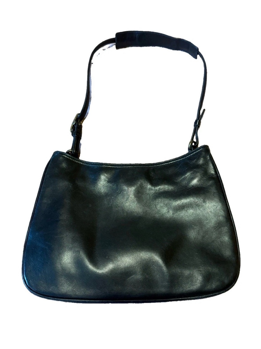 Vintage Coach Black Leather Y2K Shoulder Bag Sleek Minimalist Top Strap Luxury